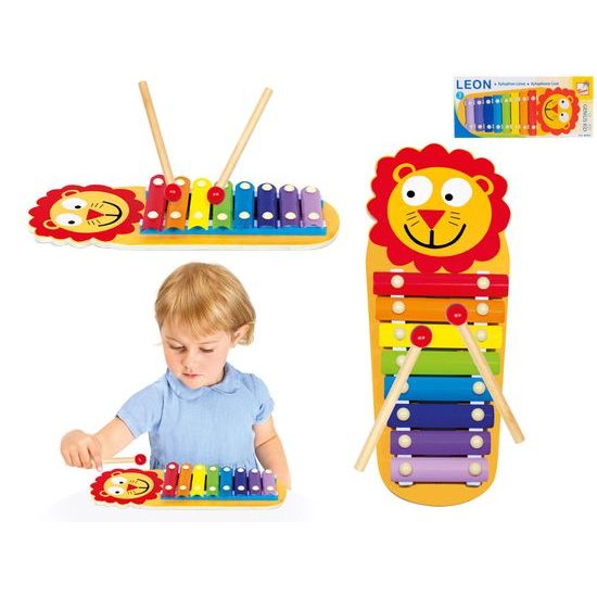 Xylofon lvíček dřevěný 32cm 18m+ v krabičce