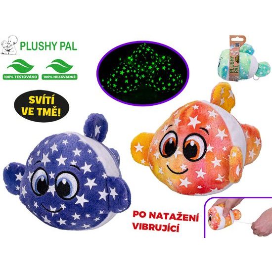 Plushy Pal ryba plyšová 10cm po natažení vibrující svítící ve tmě 3barvy v objímce