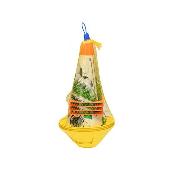 Fotbalové kužely 18cm 4ks + mety 4ks s míčem 12cm 10m+ v síťce