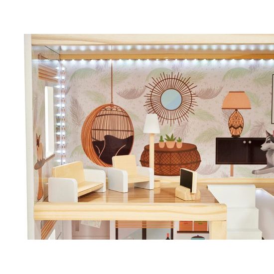 Dřevěný domeček pro panenky LULILO FLORO boho LED
