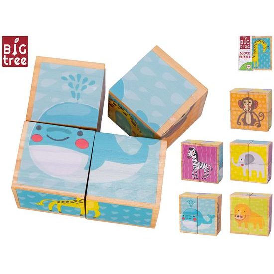 Big Tree kostky dřevěné 4ks zvířátka 10x10x5cm 24m+ ve fólii