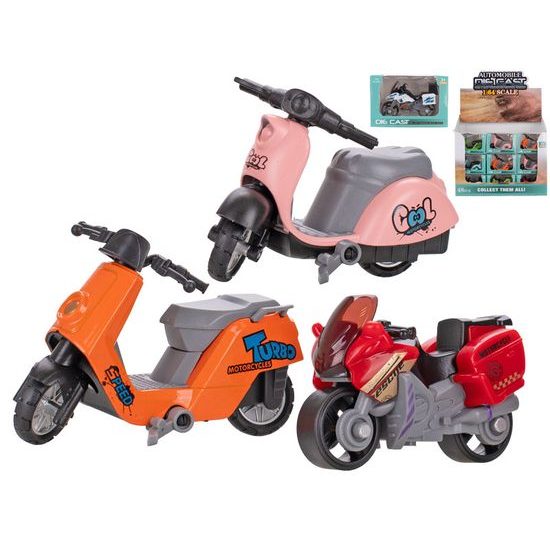 Motorka 7cm kov 1:64 volný chod 10druhů v krabičce 48ks v DBX