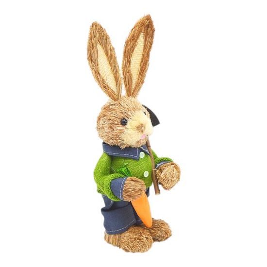 Zajíc trávový zelený svetr+šedé kalhoty
