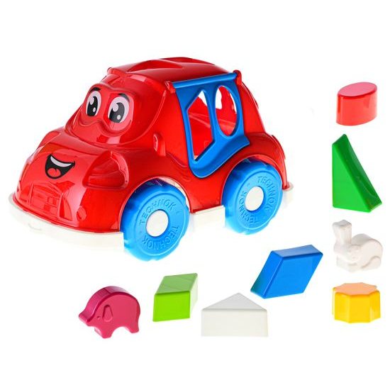 Auto/vkládačka 25,5cm 2v1 geometrické tvary a zvířátka 2barvy 12m+ v síťce