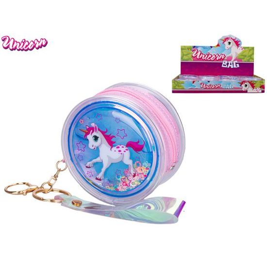 Unicorn mini kabelka holografická 8,5cm se třpytkami s přívěskem na klíče 12ks v DBX