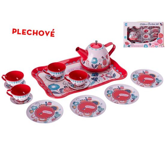 Čajový set plechový 15ks s podnosem 24x15cm v krabičce