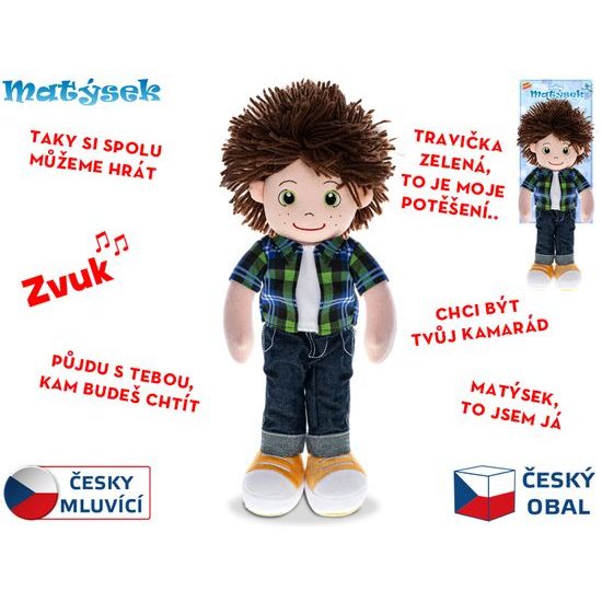Panáček Matýsek měkké tělo 37cm na baterie česky mluvící zelený 0m+ na kartě