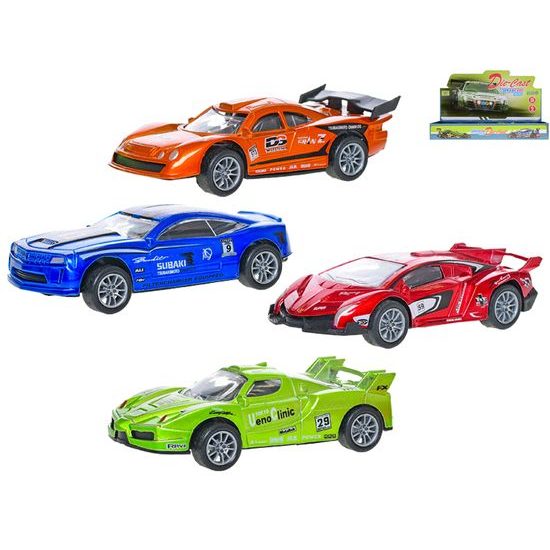 Auto závodní 10cm 1:36 kov na zpětný chod 4druhy 12ks v DBX