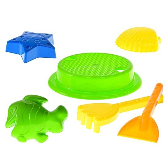 Sada na písek 3ks 20cm (sítko, lopatka, hrábě) a 3ks formiček 10-11cm 2barvy 10m+ v síťce