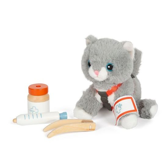 small foot Plyšová kočka s pečovatelskou sadou
