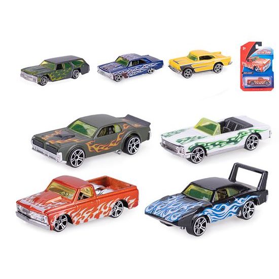 Auto závodní 8cm kov volný chod 7druhů na kartě