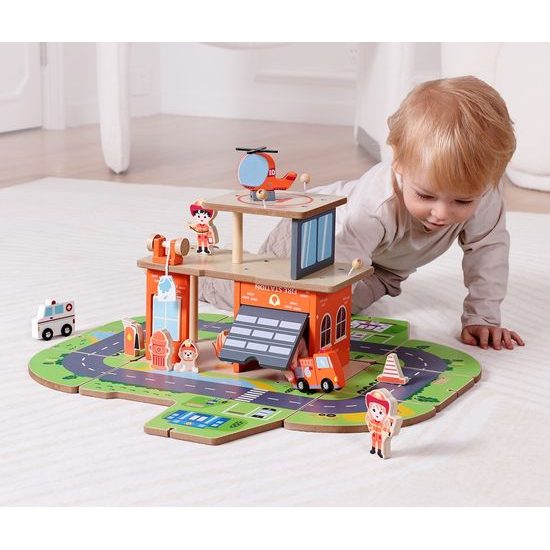 2Kids Toys Dřevěná stanice Hasiči 2 v 1