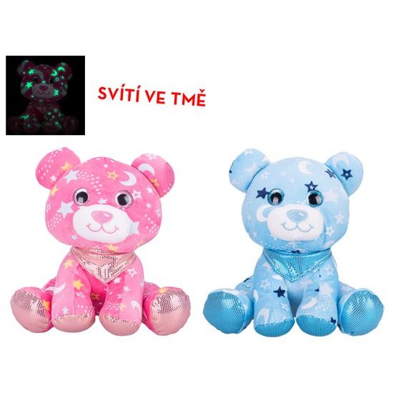 Medvídek plyšový 20cm sedící s šátkem svítící ve tmě 2barvy 0m+