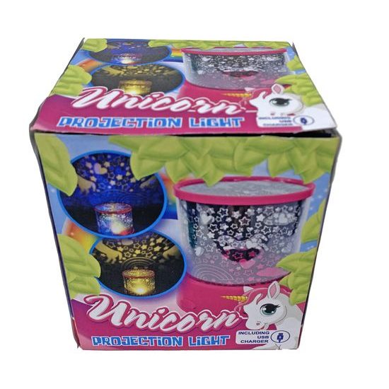Unicorn lampička/projektor 12cm 360° na baterie se světlem měnící barvu v krabičce