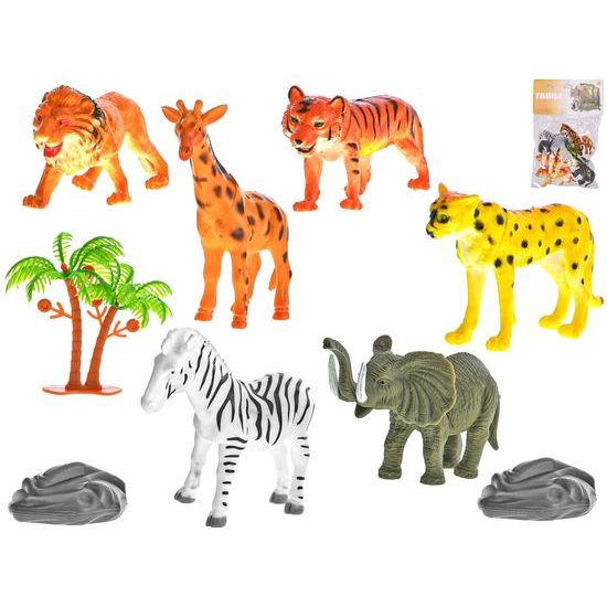 Zvířátka safari 10cm 6ks s doplňky v sáčku