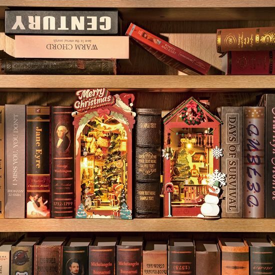 RoboTime 3D skládačka Zarážka na knihy Miniatura domečku Vánoční ulička