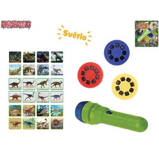 Dinoworld projektorová svítilna 11,5cm na baterie se světlem 24 obrázků na kartě