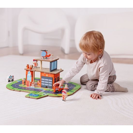 2Kids Toys Dřevěná stanice Hasiči 2 v 1