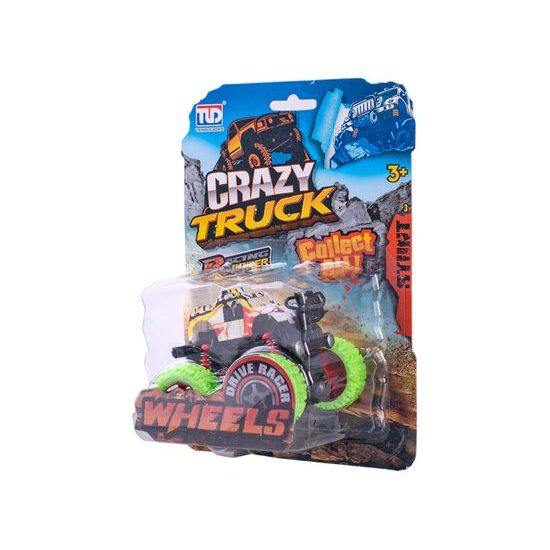 Crazy Truck monster truck 9cm na setrvačník velká kola grafitti design 4barvy na kartě