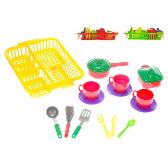 Nádobí s odkapávačem 3barvy v síťce