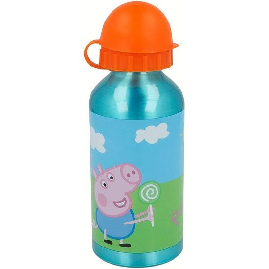 Hliníková láhev na pití Prasátko Pepa 400 ml - oranžová/modrá