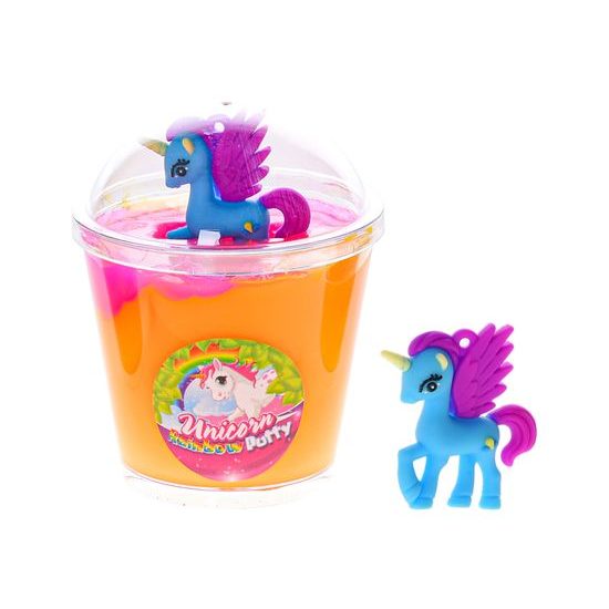 Unicorn hmota duhová v kelímku 9,5x7,5cm s jednorožcem 3barvy 12ks v DBX
