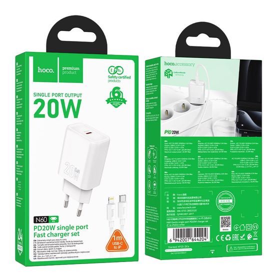 Gentle PD20W jednoportová nabíječka Type-C to Lightning BÍLÝ