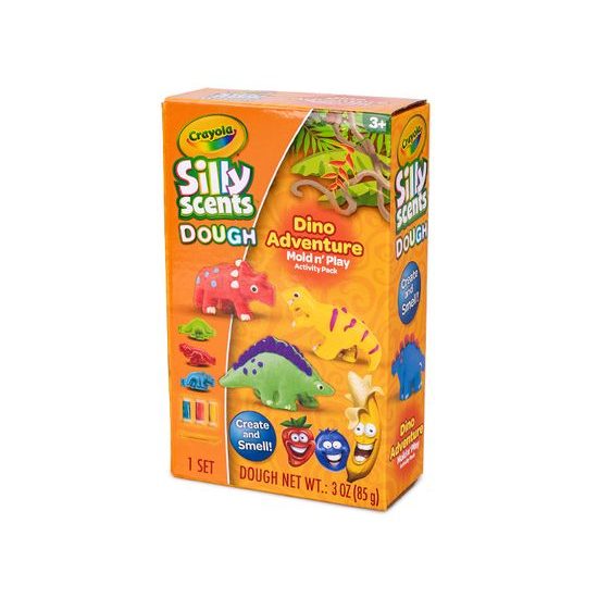 Crayola hmota tvarovací 28g vonící 3barvy 3ks + sada tvarovátek dinosaurus v krabičce