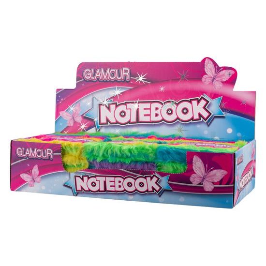 Glamour zápisník duhový plyšový 15,5x2,5x21,5cm 80stran 12ks v DBX