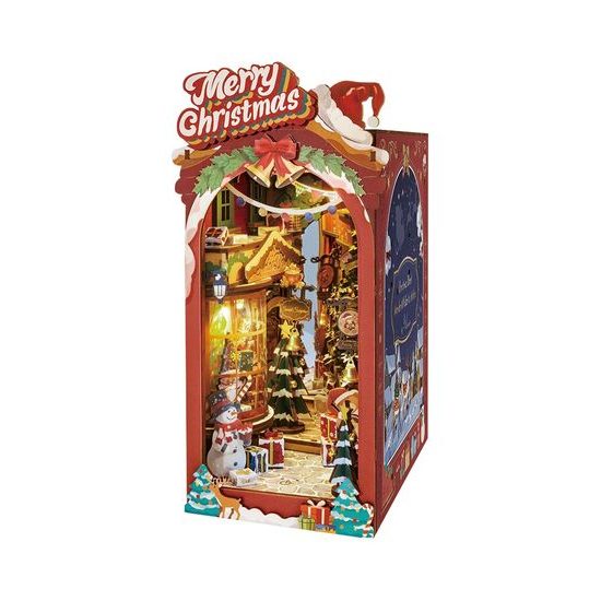 RoboTime 3D skládačka Zarážka na knihy Miniatura domečku Vánoční ulička