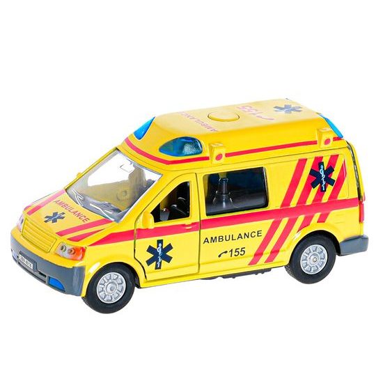 Kids Globe Traffic ambulance CZ kov 14cm zpětný chod na baterie se světlem a zvukem v krabičce