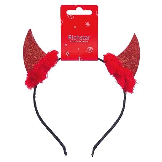 Čelenka do vlasů čertovské rohy z filcu s kožíškem červené, obvod 37 cm
