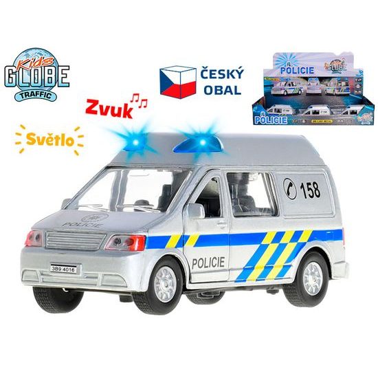 Kids Globe Traffic policie CZ 14cm kov zpětný chod na baterie světlo a zvuk 12ks v DBX