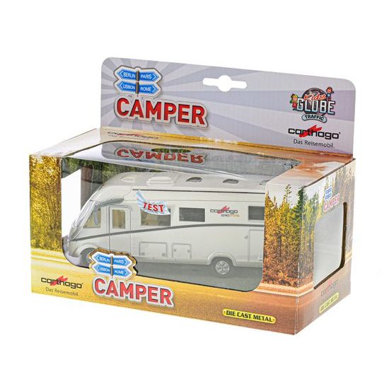 Kids Globe Traffic karavan Carthago 16cm kov zpětný chod na baterie se světlem v krabičce