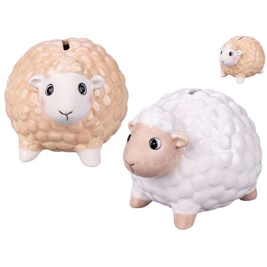 Pokladnička ovečka porcelánová 12x10x9cm 2barvy