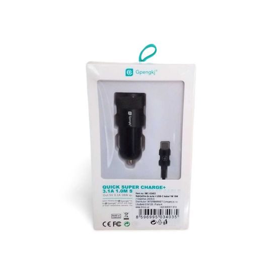 Nabíječka do auta + USB-C kabel 1M 18W