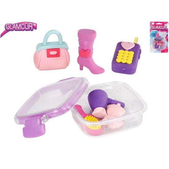Glamour sada gum ve tvaru doplňků 8cm 8ks v krabičce na kartě