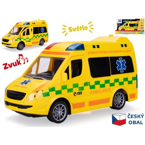 Auto ambulance CZ 21,5cm 1:20 na setrvačník na baterie se světlem a zvukem v krabičce