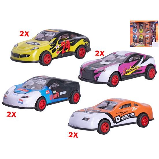Auto sportovní 8,5cm kov zpětný chod 4druhy 8ks v krabičce
