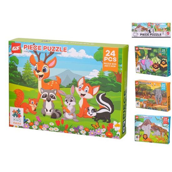 Puzzle dětské 25x17,5cm zvířátka 24dílků v krabičce 4druhy 12ks v PDQ