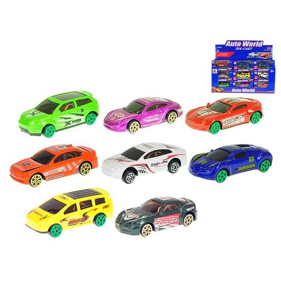 Auto závodní 7cm kov 1:64 volný chod 8druhů v krabičce 36ks v DBX