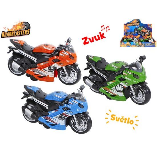 Roadblasters motorka 14,5cm na setrvačník na baterie se světlem a zvukem 3barvy 8ks v DBX
