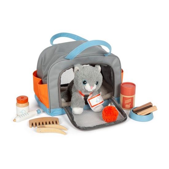 small foot Plyšová kočka s pečovatelskou sadou