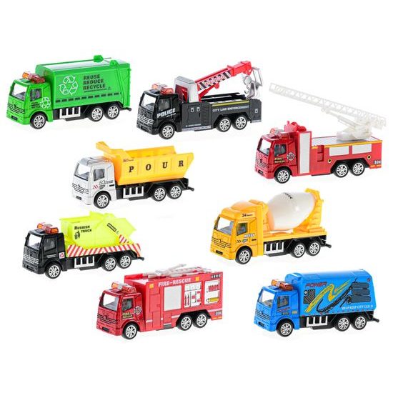 Auto nákladní kov 10cm 1:55 zpětný chod 8druhů v krabičce 24ks v DBX
