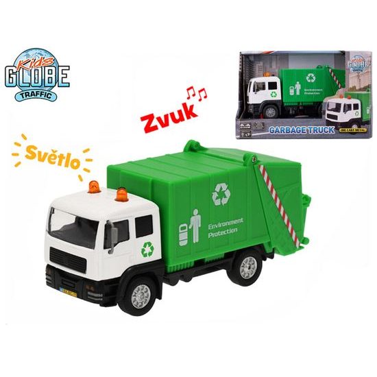 Kids Globe Traffic auto popelářské 15cm kov na zpětný chod na baterie se světlem a zvukem v krabičce