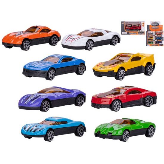 Auto závodní 7cm kov volný chod 8druhů v krabičce 24ks v DBX