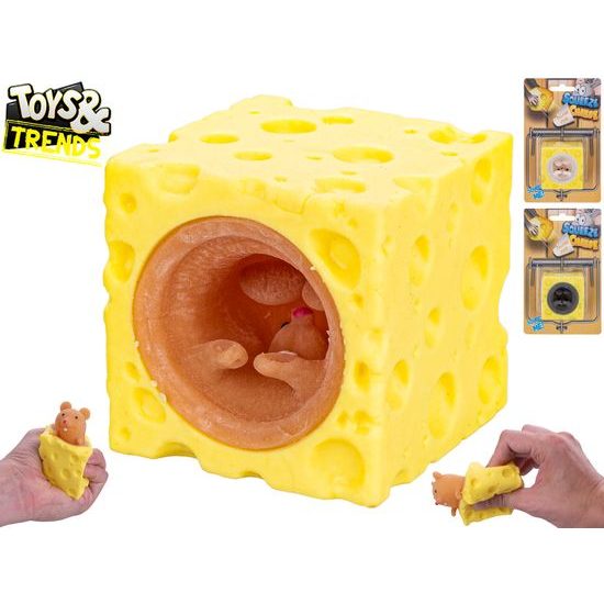 Toys&Trends sýr strečový 5x5x5cm s vyskakující myší 3barvy na kartě