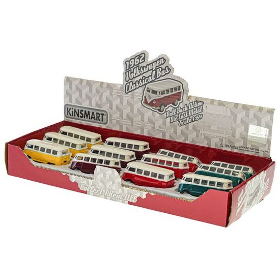 Kinsmart VW Classic autobus 1962 1:64 kov na zpětný chod 4barvy 12ks v DBX