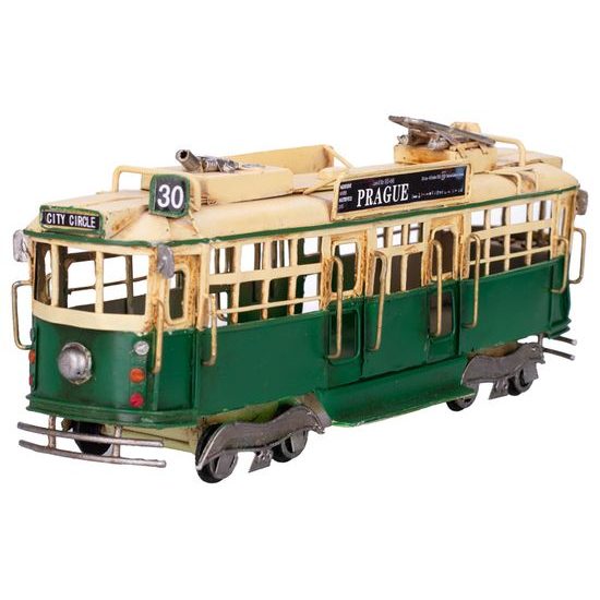 Tramvaj zelená 28cm s nápisem Prague kov volný chod v krabičce