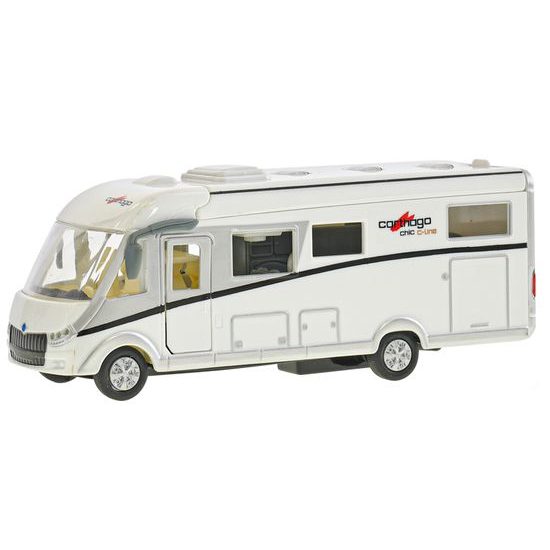 Kids Globe Traffic karavan Carthago 16cm kov zpětný chod na baterie se světlem v krabičce